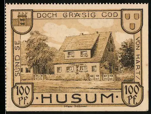 Notgeld Husum, 1921, 100 Pf, Haus und Rathaus, Gültigkeit bis 31.3.1922