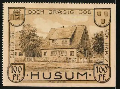 Notgeld Husum 1921, 100 Pfennig, Rathaus und Wohnhausansicht