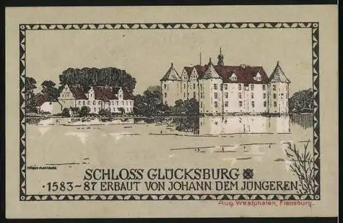 Notgeld Glücksburg 1920, Eine Mark, Stadtwappen und Schloss Glücksburg 1583-87 von Johann dem Jüngeren