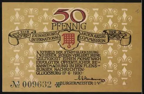 Notgeld Glücksburg 1920, 50 Pfennig, Ostseebad Glücksburg mit Segelboot und Waldszene