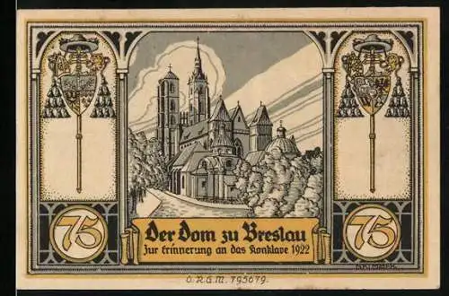 Notgeld Glogau 1922, 75 Pfennig, Der Dom zu Breslau und Kardinal Bertram