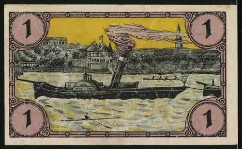 Notgeld Glogau, 1920, 1 Pfennig, Arbeiter bei der Arbeit und Dampfer