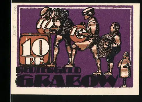 Notgeld Grabow, 1921, 10 Pf, Szenen mit Kamelen und Ochsenkarren