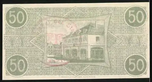 Notgeld Kempen / Rhein 1918, 50 Pfennig, Stadtwappen und Gebäudeansicht