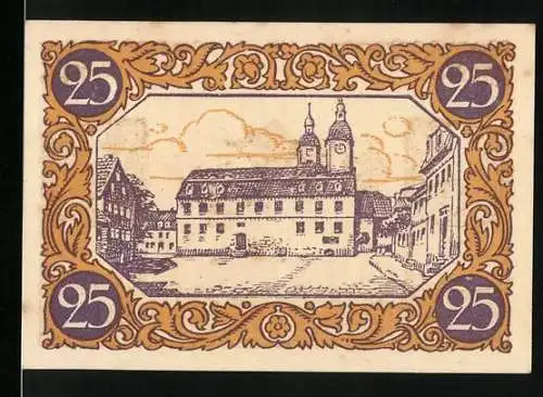 Notgeld Kindelbrück 1920, 25 Pfennig, Gebäudeansicht und spielende Kinder