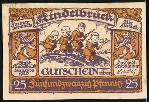 Notgeld Kindelbrück 1920, 25 Pfennig, Gebäudeansicht und spielende Kinder