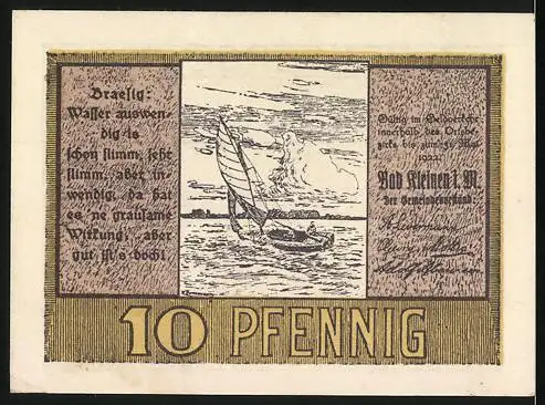 Notgeld Bad Kleinen i.M., 1921, 10 Pfennig, Reutergeld mit Baum und Segelboot