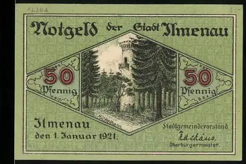 Notgeld Ilmenau, 1921, 50 Pfennig, Kirche und Kurortansicht, Stadt Ilmenau, Nr. 142508