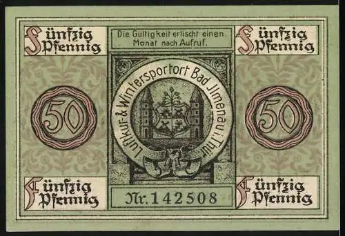 Notgeld Ilmenau, 1921, 50 Pfennig, Kirche und Kurortansicht, Stadt Ilmenau, Nr. 142508