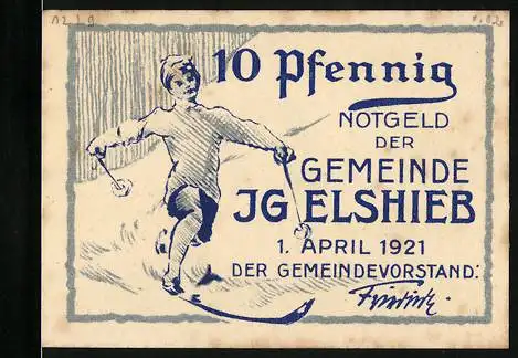 Notgeld Igelshieb, 1921, 10 Pfennig, Skifahrer und Schlittschuhläufer, Serie 26710
