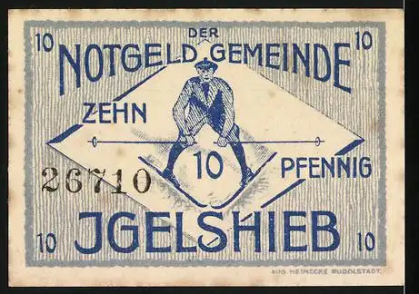 Notgeld Igelshieb, 1921, 10 Pfennig, Skifahrer und Schlittschuhläufer, Serie 26710