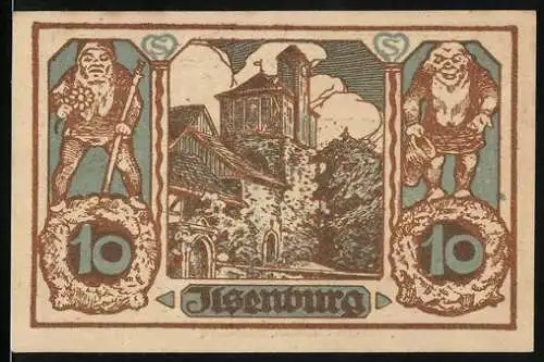 Notgeld Ilsenburg, 1923, 10 Pfennig, Darstellung von Burg und Zwergen, Druckerei Appelhans Braunschweig