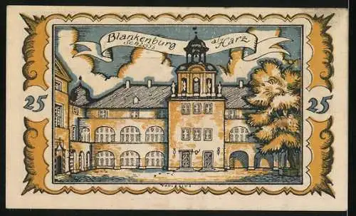 Notgeld Braunschweig 1921, 25 Pf, Braunschweigisches Staatsbank, Pferd und Schloss Blankenburg im Harz