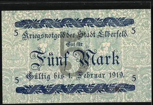 Notgeld Elberfeld 1918, 5 Mark, Kriegsgutschein der Stadt Elberfeld, gültig bis 1. Februar 1919