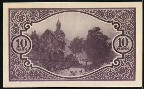 Notgeld Mosbach 1918, 10 Mark, Kreis Mosbach, Landschaftsillustration und dekoratives Muster