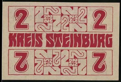 Notgeld Itzehoe 1918, 2 Mark, Rote Schrift, Seriennummer 49399, Hinweistext und Adler auf Schwert