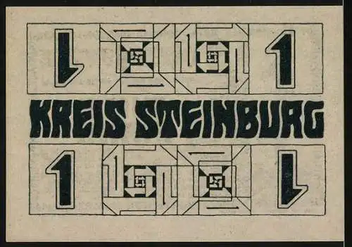 Notgeld Itzehoe 1918, Eine Mark, Schwert mit Eule und dekorative Schriftzüge