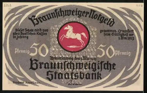 Notgeld Braunschweig, 50 Pfennig, Eulenspiegel als Liebhaber und Braunschweiger Staatsbank