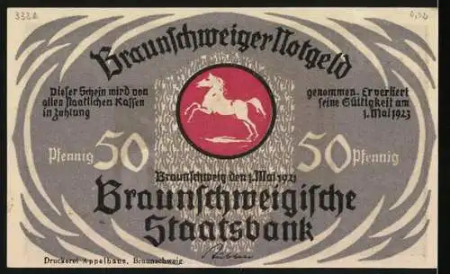 Notgeld Braunschweig 1921, 50 Pfennig, Eulenspiegel als Liebhaber, Braunschweigische Staatsbank, Druckerei Appelhans