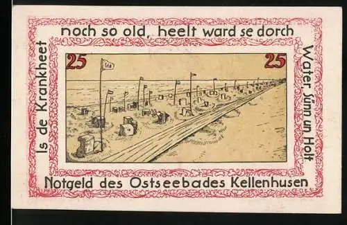 Notgeld Kellenhusen, 25 Pfennig, Ostseebadansicht und Meerjungfrauen-Motiv