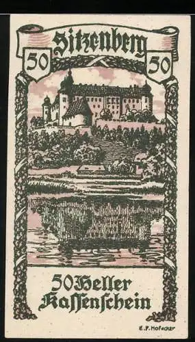 Notgeld Sitzenberg 1920, 50 Heller, Schlossansicht und Gemeinde-Garantie