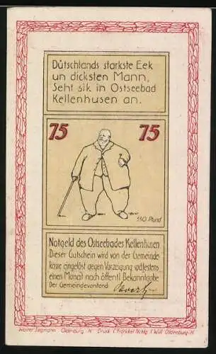 Notgeld Kellenhusen, 1920, 75 Pfennig, Eiche und Deutschlands dickster Mann