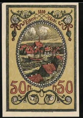 Notgeld Eckernförde 1921, 50 Pf, Stadtansicht und Burgmotiv