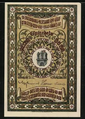 Notgeld Eckernförde 1921, 50 Pf, Stadtansicht und Burgmotiv