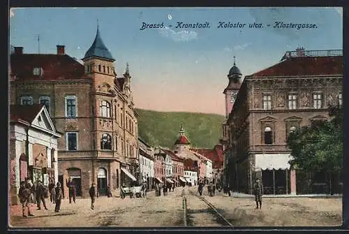 AK Brassó / Kronstadt, Kolostor utca, Klostergasse mit Geschäften