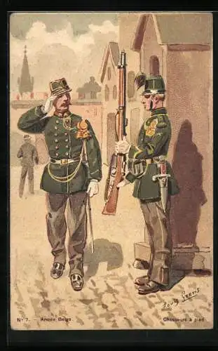 Künstler-AK sign. Louis Geens: Armée Belge, Chausseurs à pied, belgische Jäger