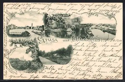 AK Glückstadt, Marktplatz, Anlagen am Fleth, Hafen, Wasserturm