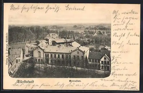 AK Glückstadt, Gymnasium aus der Vogelschau