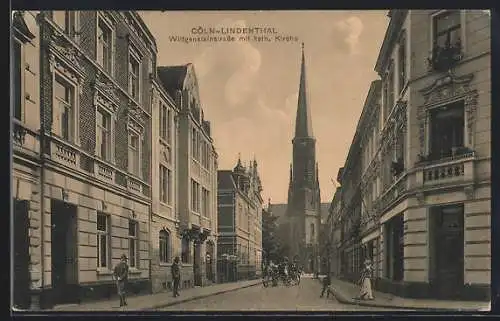 AK Köln-Lindenthal, Wittgensteinstrasse mit kath. Kirche, Pferdekutsche