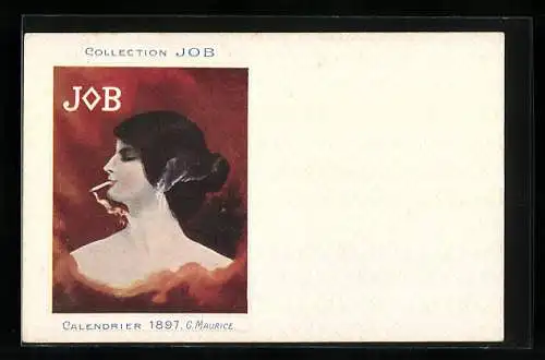 AK Collection JOB, Calendrier 1897, Frau mit Zigarette im Mundwinkel, Jugendstil