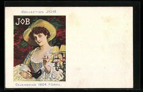 AK Collection JOB, Calendrier 1904, Frau raucht eine Zigarette, Jugendstil