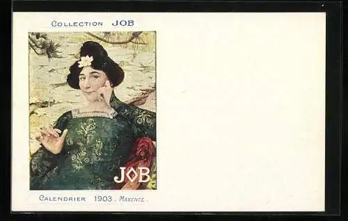 AK Reklame für Job-Tabak, Calendrier 1903, Frau im Kleid mit Hochsteckfrisur, Jugendstil