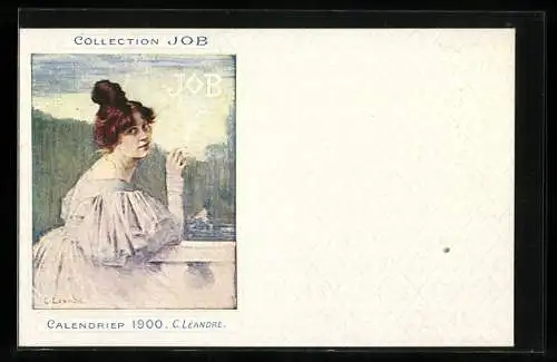 AK Frau auf der Veranda eine Zigarette rauchend, Jugendstil