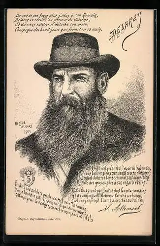 Künstler-AK sign. Hector Talvart: Portrait v. Delarey mit Vollbart und Hut, Burenkrieg