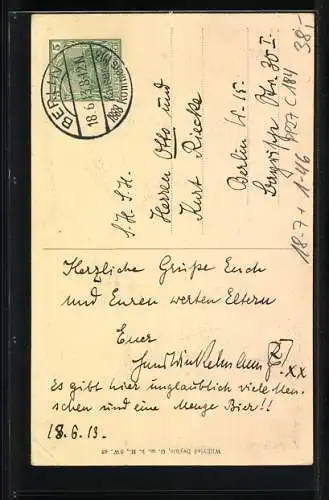 AK Ganzsache PP27C184: Berlin, Fest-Kommers der Universität zum 25 Regierungsjubiläum Kaiser Wilhelm II., 18. Juni 1913