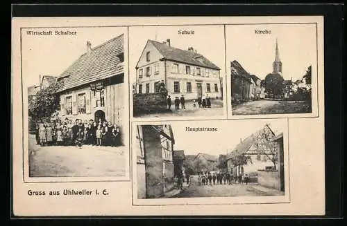 AK Uhlweiler i. E., Wirtschaft Schalber, Schule, Kirche, Hauptstrasse