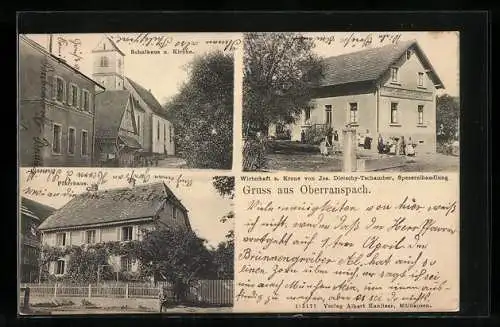 AK Oberranspach /Haut-Rhin, Gasthaus zur Korne v. Jos. Dietschy-Tschamber, Schulhaus und Kirche, Pfarrhaus