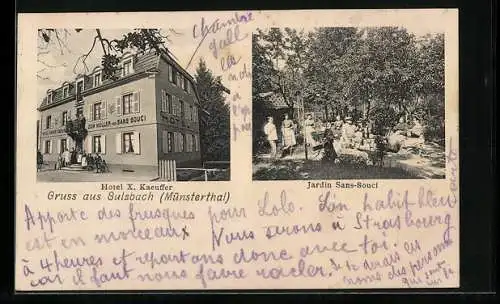 AK Sulzbach /Münsterthal, Hotel X. Kaeuffer, Jardin Sans-Souci