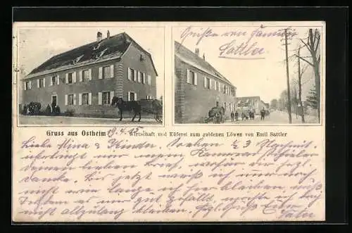 AK Ostheim, Gasthaus und Küfrei zum goldenen Löwen von Emil Sattler