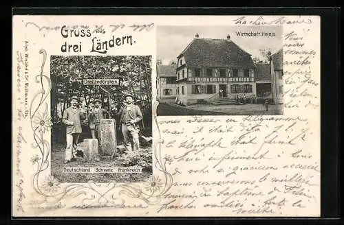 AK Pfefferhausen, Gasthaus Heinis und Dreiländerstein