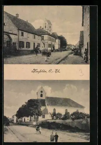 AK Hirzfelden /O.-Els., Strassenpartie mit Gasthaus, Partie an der Kirche