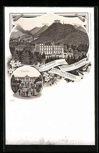 Lithographie Orschweiler, Hotel und Mineralbad, Etablissement Badbronn, Bes. J. B. Petitdemange, Trinkhalle