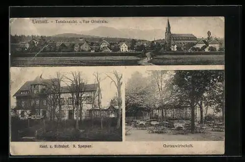 AK Urmatt, Restaurant z. Bahnhof, Bes. A. Speyser, Totalansicht