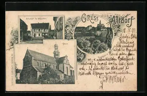 AK Altdorf, Gasthaus Th. Schaeffer, Kirche, Pfarrhaus mit Umgebung