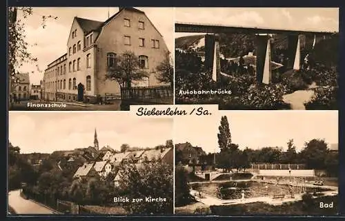 AK Siebenlehn /Sa., Finanzschule, Autobahnschule, Blick zur Kirche