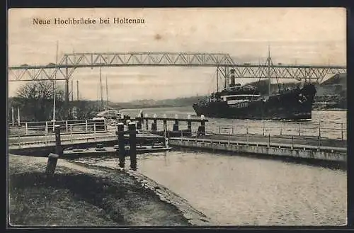 AK Holtenau, Neue Hochbrücke mit Dampfer